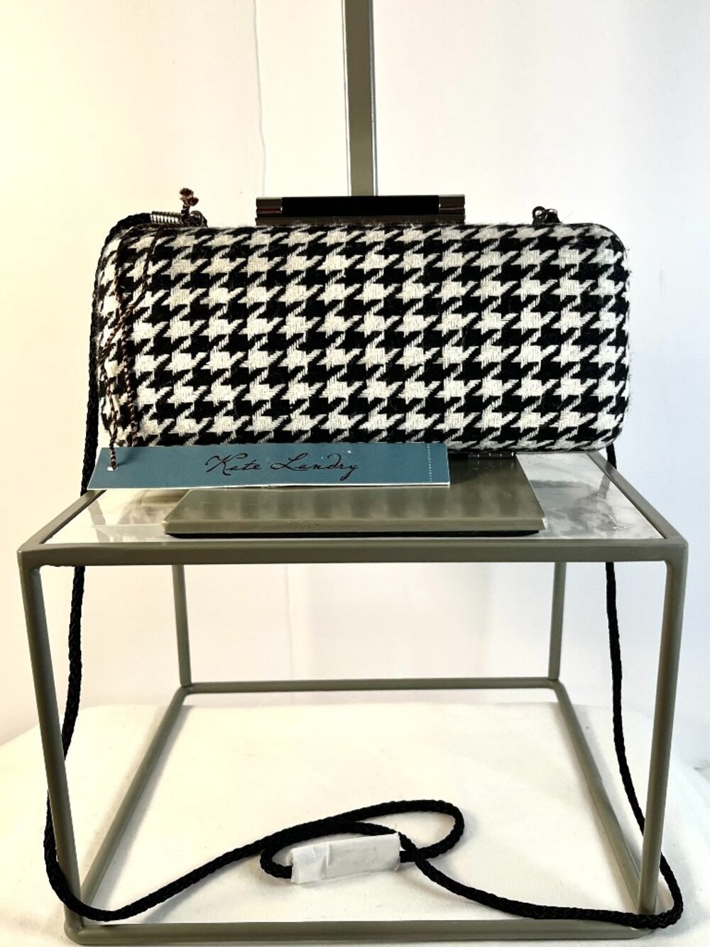 NWT 🖤 Kate Landry Houndstooth Evening Clutch – Classic Black & White Elegance - Picture 15 of 16